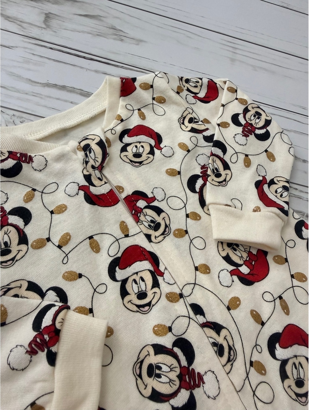Disney Baby Mickey & Minnie Christmas Footed Sleeper Pajamas 0-3 Months - Picture 2 of 7